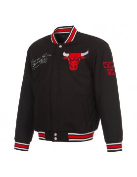 Black Full-Snap Chicago Bulls Wool Varsity Jacket