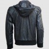 Black Hooded Leather Bomber Jacket Black Hooded Leather Bomber Jacket