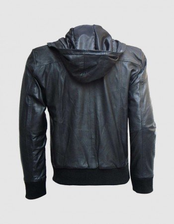 Black Hooded Leather Bomber Jacket Black Hooded Leather Bomber Jacket