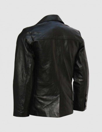 Black Leather Blazer with 2 Buttons Black Leather Blazer with 2 Buttons