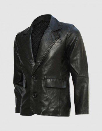 Black Leather Blazer with 2 Buttons