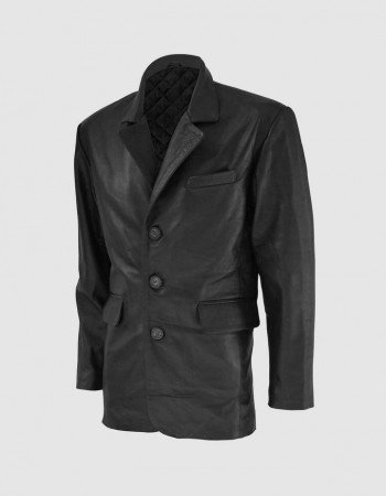 Black Leather Coat with 3 Buttons