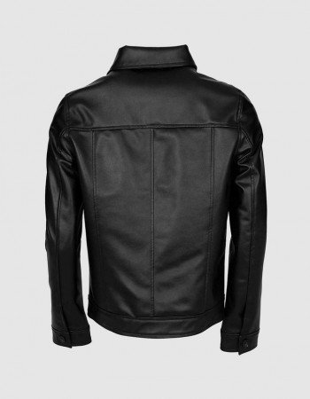 Black Leather Jacket for Men with Folded Collar Black Leather Jacket for Men with Folded Collar