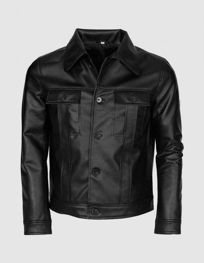 Black Leather Jacket for Men with Folded Collar Black Leather Jacket for Men with Folded Collar