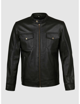 Black Leather Jacket with 4 Pockets