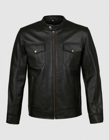 Black Leather Jacket with 4 Pockets