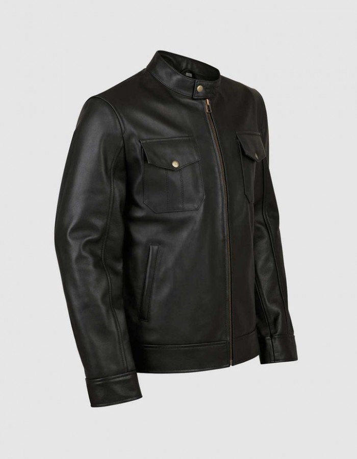 Black Leather Jacket with 4 Pockets Black Leather Jacket with 4 Pockets