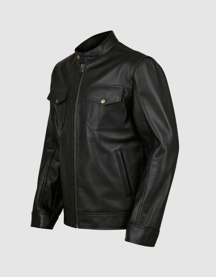 Black Leather Jacket with 4 Pockets Black Leather Jacket with 4 Pockets