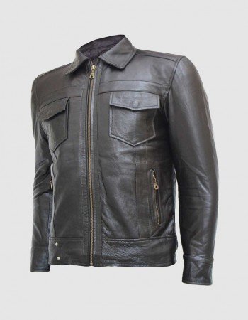 Black Leather Jacket with Classic Zipper