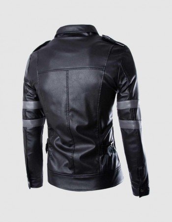 Black Leather Jacket with Grey Stripes Black Leather Jacket with Grey Stripes
