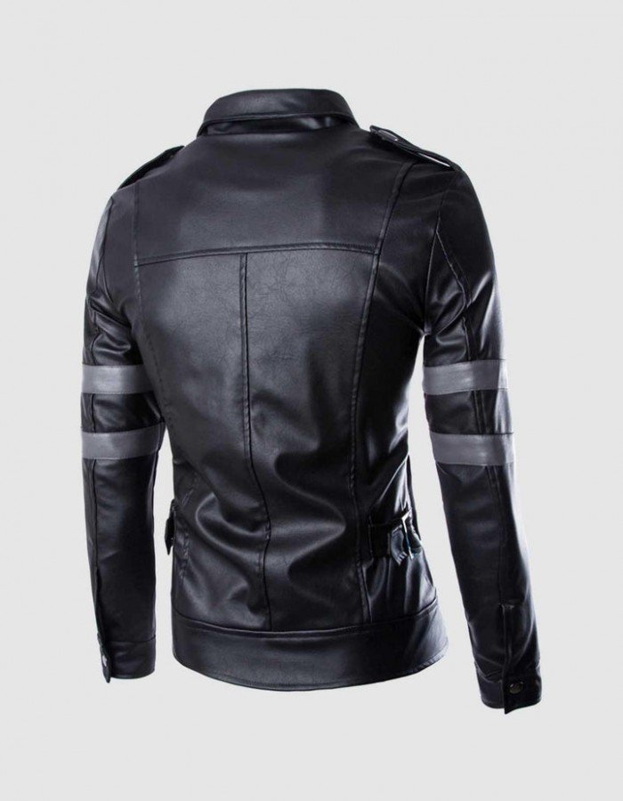 Black Leather Jacket with Grey Stripes Black Leather Jacket with Grey Stripes