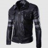Black Leather Jacket with Grey Stripes Black Leather Jacket with Grey Stripes