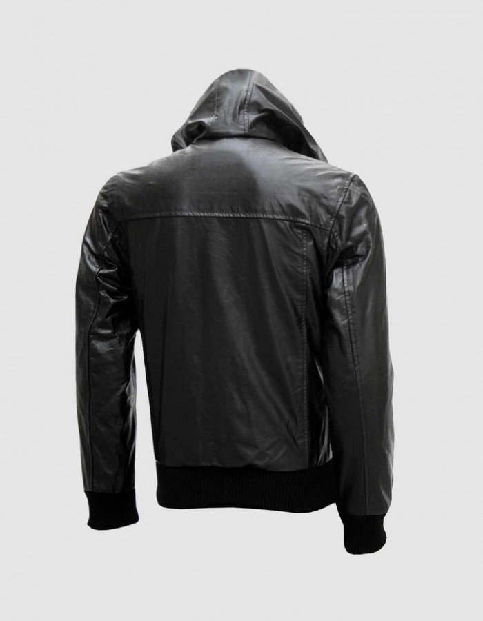 Black Leather Jacket with Hoodie Black Leather Jacket with Hoodie