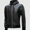 Black Leather Jacket with Hoodie Black Leather Jacket with Hoodie