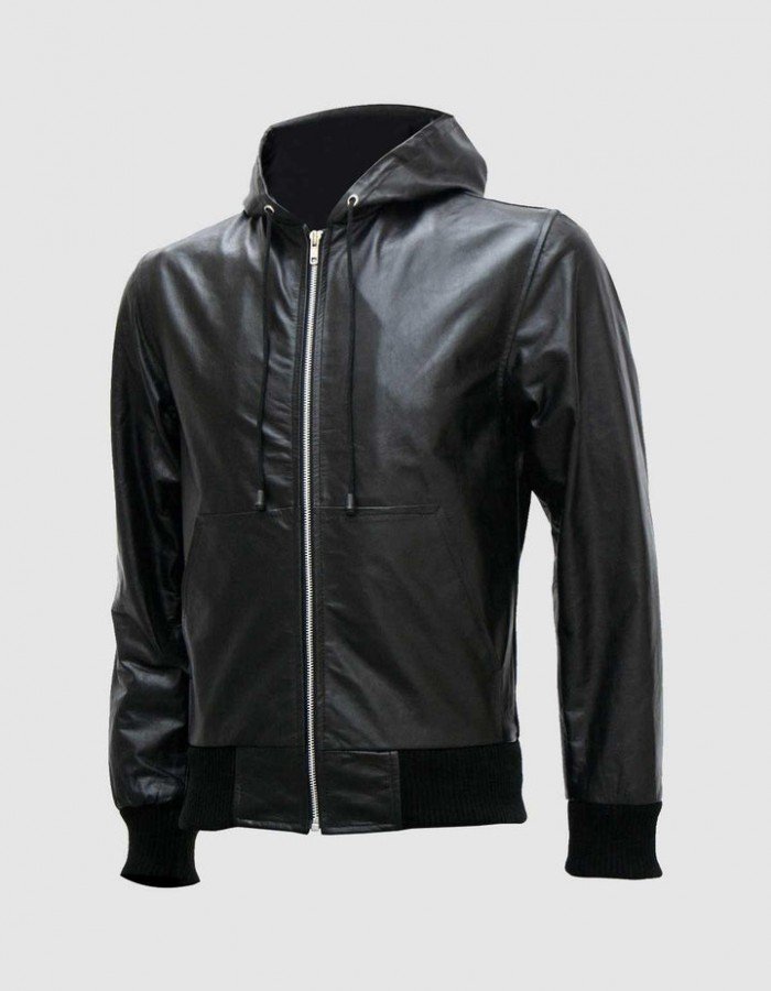 Black Leather Jacket with Hoodie Black Leather Jacket with Hoodie
