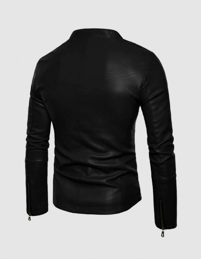 Black Leather Jacket with Small Collar Black Leather Jacket with Small Collar