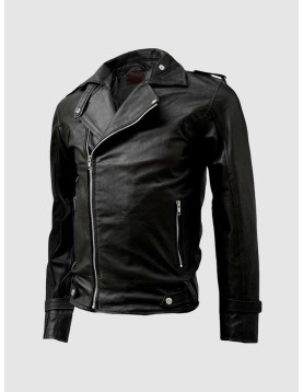 Black Leather Jacket with Zipper