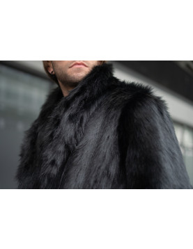 Black Wolf Middi Faux Fur Collared Coat