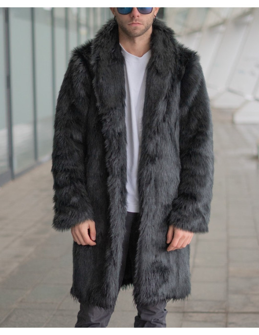 Black Wolf Middi Faux Fur Collared Coat