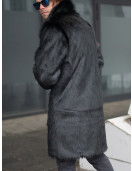 Black Wolf Middi Faux Fur Collared Coat