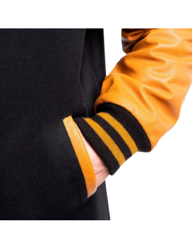 Black Wool Body &amp; Old Gold Sleeves Letterman Coat