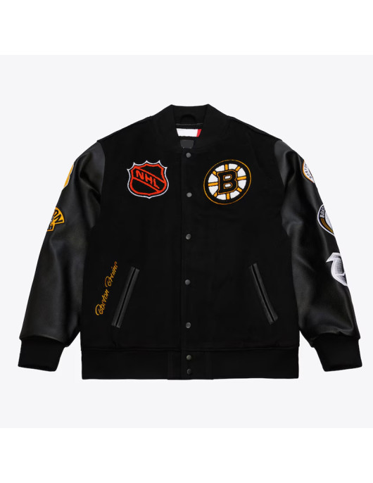 Boston Bruins Black Out Team Logo Varsity Jacket