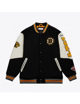 Boston Bruins Team History Black Vintage Logo Varsity Jacket