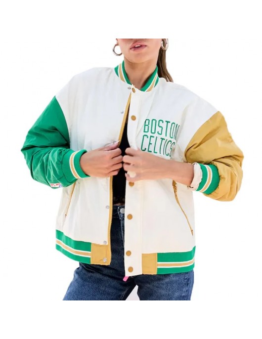 Boston Celtics Color Block Bomber Full-Snap Jacket
