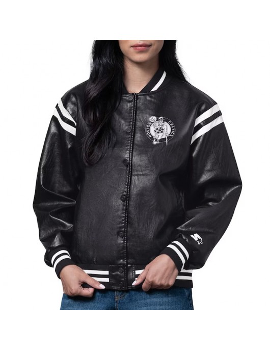 Boston Celtics High Heat Vegan Black Varsity Leather Jacket