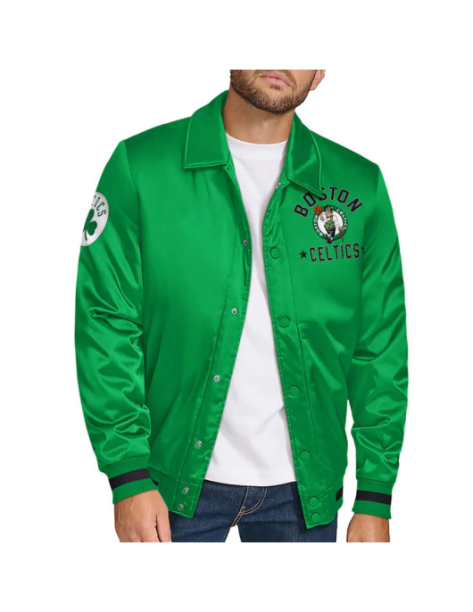 Boston Celtics Stitch Applique Kelly Green Satin Jacket