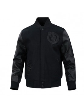 Boston Celtics Triple Black Varsity Wool and Leather Jacket 