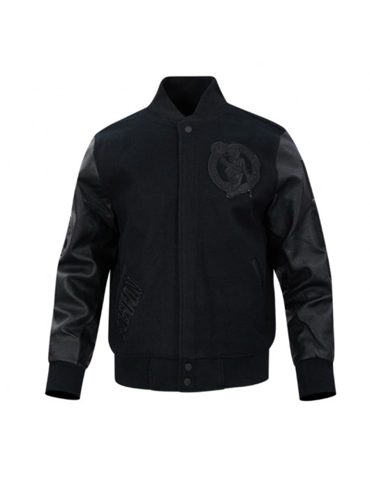 Boston Celtics Triple Black Varsity Wool and Leather Jacket