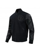 Boston Celtics Triple Black Varsity Wool and Leather Jacket