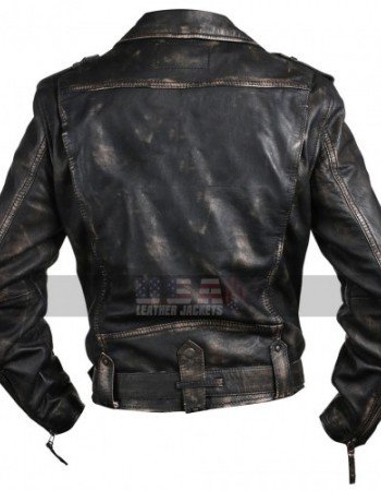 Brando Biker Vintage Cafe Racer Distressed Black Leather Jacket
