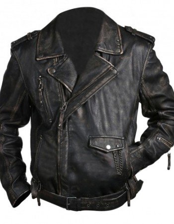 Brando Biker Vintage Cafe Racer Distressed Black Leather Jacket