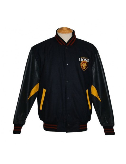 Brisbane Lions Embroidered Black Varsity Jacket Brisbane Lions Embroidered Black Varsity Jacket