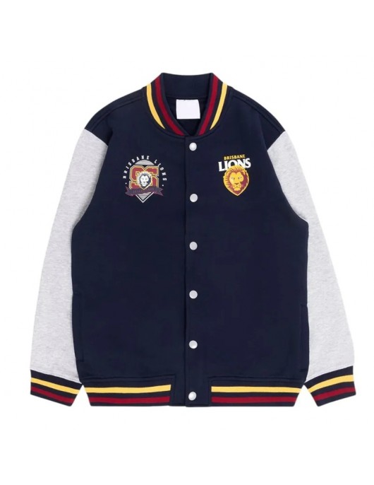 Brisbane Lions Navy and Gray Varsity Fleece Jacket Brisbane Lions Navy and Gray Varsity Fleece Jacket