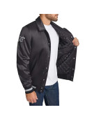 Brooklyn Nets Stitch Applique Black Satin Jacket