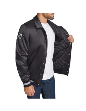 Brooklyn Nets Stitch Applique Black Satin Jacket
