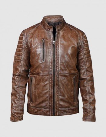 Brown Waxed Biker Leather Jacket