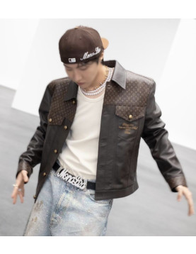 BTS' J-Hope X LV Brown Leather Jacket