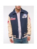 Buffalo Bills Blue and Eggshell Varsity Bomber Jacket