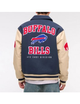 Buffalo Bills Blue and Eggshell Varsity Bomber Jacket