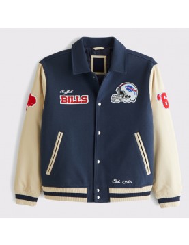 Buffalo Bills Blue and Eggshell Varsity Bomber Jacket