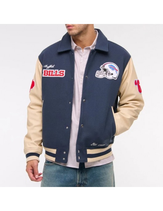 Buffalo Bills Blue and Eggshell Varsity Bomber Jacket