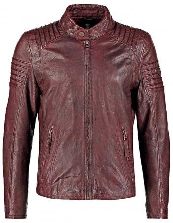 Mens Waxed Leather Cafe Racer Biker Jacket Copper Burgundy