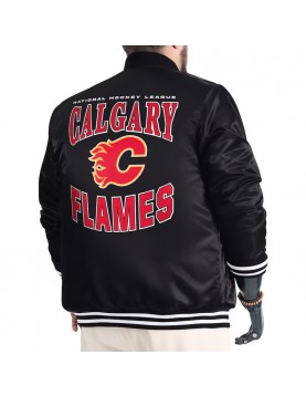 Calgary Flames Adaptive Bold Logo Varsity Satin Jacket