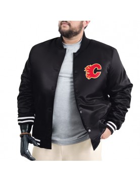 Calgary Flames Adaptive Bold Logo Varsity Satin Jacket