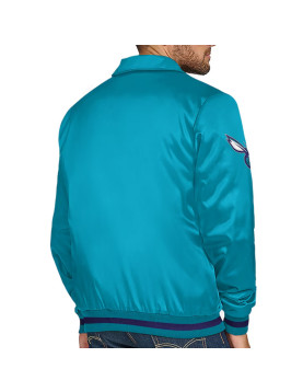 Charlotte Hornets Stitch Applique Teal Satin Jacket