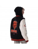Chicago Bears Black and White Hooded Varsity Jacket Chicago Bears Black and White Hooded Varsity Jacket